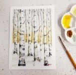 겨울. 자작나무. 숲. 이야기 . . . 감성수채화 클래스 . ️수업시간 -월요일. 오후 1시30분(센텀.자... | 수채화, 겨울 나무, 수채화 엽서