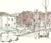 언덕동네 . 야근이 잦아서 그림 그릴 시간이 없다.  #seoul... street #streetsketch #sketch #city… | 그림, 풍경 수채화, 집 그림