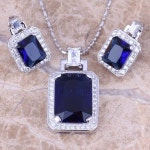 Gorgeous Blue Sapphire White Topaz Silver Earrings Pendant Necklace Free Gift Bag Fashion Jewelry Sets S0760 | 귀걸이