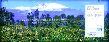 제주 삼다수 - 지하철 에스컬레이터 조명 광고, 삼다수가 광동제약과 제주특별자치도개발공사에서 만들어내는 상품이라는 점. 몰랐던 사람들에게... 
