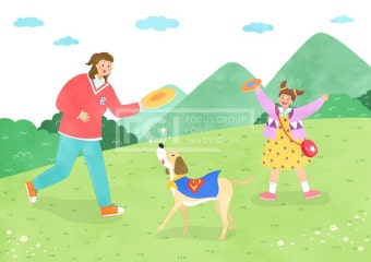 SPAI153, 반려동물, 에프지아이, 애완동물, 동물, 사람, 생활, 라이프, 강아지, 개, 여자, 2인, 원반던지기, life style 19502005...