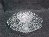 MADORA Plate & Footed Sauce J B Higbee Glass Co. 1910 Crystal ARROWHEAD IN OVAL, STYLE. Together these form a chip an… | Chip... 