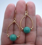 Quality Green Turquoise Hoop Gold Earrings-- Leverbacks !! A0416 #earringshandmade | 비즈 귀걸이