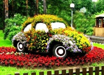 Garden design of old beetle VW Upcycling | 플로리스트, 원예, 모자이크