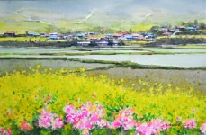 Jung in sung  Watercolor on paper  36cm × 54cm  선학동의 봄 | 풍경 유화, 수채화 그림