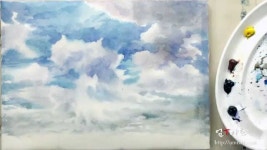 umTart : 수채화 시골 하늘 그리기  4색 watercolor painting field and sky four-color | 수채화 구름, 수채화 강좌, 수채화