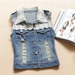 Denim Vest Girl Lace Decoration Sleeveless Denim Tops Blouse(이미지 포함) | 옷 리폼, 리폼, 옷