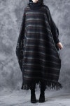 Casual Loose Black Striped Long Woolen Coat For Women C3015– FantasyLinen | 원피스, 겨울