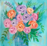 Spring Bouquet in a Blue Vase | 그림, 아크릴화, 정물