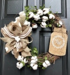 Farmhouse Cotton Wreath with Mason Jar Home Sweet Home | 꽃꽂이, 리스