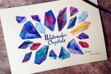 星空水晶想必是充满了宇宙能量 #watercolor #drawing #art #crystals #starrysky | 수채화
