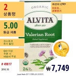 바레리안 뿌리, 유기농, 카페인 프리, 24개입, 2.12 온스 (60 G) | 카페인, 허브, 건강