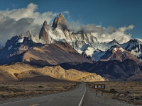 The Road Leading To The Mountain Of Fitz Roy   Located near El... in the Southern Patagonian Ice Field in Patagonia, on the border... 