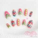 Japanese Nail Art with Chevron Design and Rhinestones - Bling Up(이미지 포함) | 네일