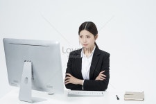 전문 여자 귀찮게 직업 초상 일자리 회사 그림 업무 사람 업무 업무 여자 미 치고 모델 귀찮다 두통 초조하다