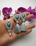 komplet biżuterii soutache, siwe kolczyki sutasz | 악세사리, 매듭, 비즈