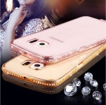 S5 S6 S6 가장자리 반짝이 다이아몬드 프레임 클리어 케이스 커버 samsung galaxy s5 i9600 s6 g9200 s6 edge 투명 휴대 전화... 