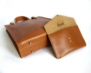 Handmade Leather Tote in Light Brown | 서류 가방