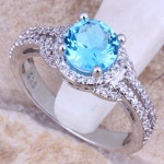 놀라운 스카이 블루 토파즈 화이트 CZ 925 스털링 실버 반지 크기 5/6/7/8/9/10 S0444 | Bague argent, Bague bleue, Bague