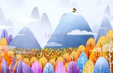 , 좋아하는 올라 멀리 바라보다 중양절 중양절 손 그림 산, 구름, 공장, 우즈, 보기 | 그림, 구름, 손그림