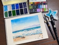 ihnah on Instagram: 여름이 지나가는게 약간 아쉬워서~ 함께 🌊 바다 그리기(목요 수업) @palette_play 에서 제공받은 이자로물감과... 
