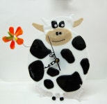Fused Glass Funny White Cow with Orange Flower Wall by SophieRR, $220.00 | 아이디어, 악세사리