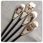 Custom Wood Burned Spoons Whimsical Owls set of 4 by SueMadeThat | 나무 태우기, 우드버닝