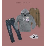 GERIO STYLE TIP-Outer:원더프린팅기모후드집업-Top:선인장기모맨투맨티셔츠-Pants:이프데미지스판데님팬츠-Shoes:에이블커플스니커즈.... 
