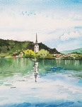 Slovenia Bled lake(이미지 포함) | 풍경 수채화, 호수, 수채화