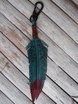 Turquoise/Red Leather feather Cuir keychain, key fob, talisman & all around good luck charm :). $11.00, via Etsy. | 패션, 가죽공예