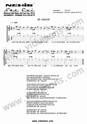 Bu Akşam – Gitar Tab-Solo Notaları Bu Akşam – Gitar Tab-Solo Notaları | Gi̇tar