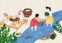 민속, 이벤트, 기념일, 단체, 의복, 의상, 한복, 남자, 여자, 삼복, 초복, 중복, 말복, 수박, 여름, 계절, … | 일러스트레이션, 꿀벌 그림, 복고