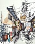 골목풍경 watercolor and marker coloring ㆍ #펜화 #펜드로잉 #스케치 #드로잉 … | 건축 드로잉, 수채화 건축, 어반 스케쳐스