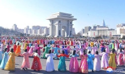 조선인민군창건 75돐경축 녀맹일군들과 녀맹원들의 무도회 진행 - Dancing Party of Officials and Members of Womens Union... 