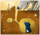 Little cute mole hiding - digital illustration. | 동화 삽화