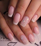 Deep Smile Line French Manicure with Crystal accent nail. | 네일아트, 젤네일, 웨딩 네일