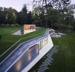 *자연을 따라가다 풀 파빌리온 [ GLUCK+ ] Pool Pavilion | Pavilion architecture, Green architecture, Roof architecture