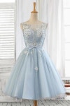 Light Blue Tulle Short Prom Dress Scoop Straps Homecoming Dresses with Lace up H1165 - 2020 | 드레스, 우아한 드레스, 패션