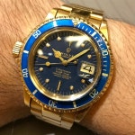 RARE Gold Submariner Lefty! courtesy of an unnamed friend #16808 #submariner #rolex #rarerolex #vintagerolex #watchoftheday... 