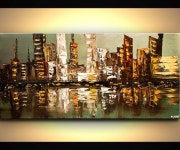 Modern 48 x 24 ORIGINAL City Lights Acrylic Painting Signed Modern Palette Knife Acrylic Abstract by Osnat Tzadok | 유화, 벽화