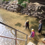 아침부터 개울물에 꼬마손님들이 내려와있어요 요기 개울가는 캠핑장 사이트 바로 계단 밑이라 아이있는 가족 캠퍼님들께 늘 인기있는 사이트... 