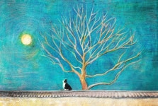 푸른 달밤  by JoYoungA_#illustraton#JoYoungA  #고양이, #보름달, #bluemoon, #산책고양이, #romanticcat, #낭만고양이, #일러스트... 