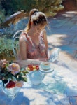 (Russia) Tea and plums by Vladimir Volegov (1957-  ). oil on canvas. | 예술 그림, 책 그림, 인상파