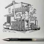 moleskine #sketchbook #sketch #diary #drawing #streetcorner #art #painting #linedrawing #black #sketchoftheday #ta… | 스케치