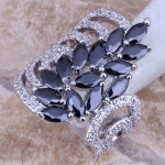 독특한 블랙 사파이어 화이트 CZ 925 스털링 실버 반지 크기 5/6/7/8/9/10 S0189 | Designer jewellery set