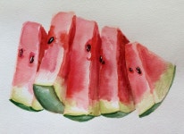 watercolour watermelon slices | 수채화 음식, 과일 예술