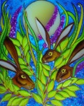 Three Moon Gazing Hares Stained Glass style hand painted panels & splashbacks | 유리 공예, 스테인드글라스