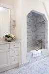 carrera marble tile bathroom. gray & white. love the built-in tub surround. | 인테리어