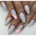 Pink & Grey Nail Art #AcrylicNailsAlmond in 2020 | Pink nails, Almond acrylic nails, Pink stiletto nails