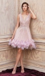 Andrea and Leo - A1012 Multi-Beaded Fit And Flare Feather Hem Dress | Feather cocktail dress, Perfect cocktail dress, Cocktail dress